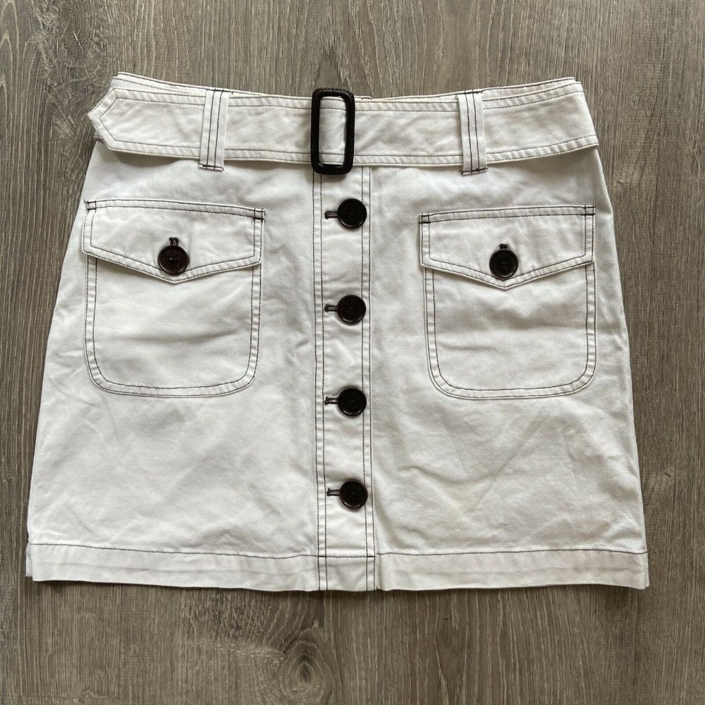 Boden Skirt White Denim Cotton With Belt Size 10R